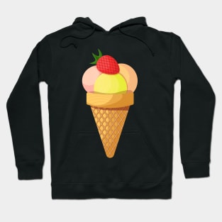 Ice cream scoops and strawberry in waffle cone Hoodie